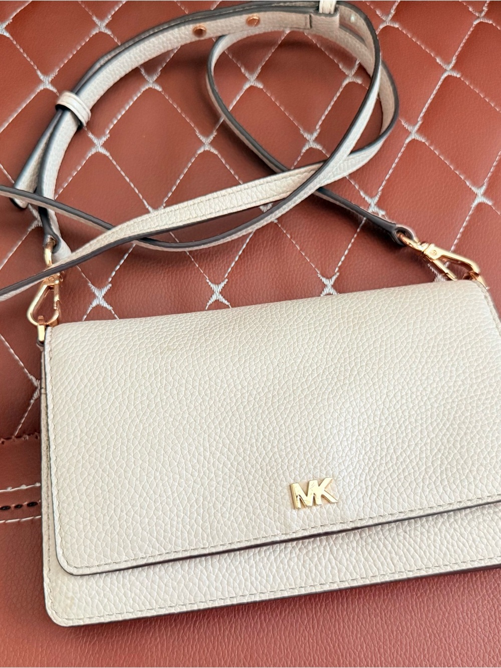 Michael Kors Cream Pebbled Leather Crossbody with Gold Hardware